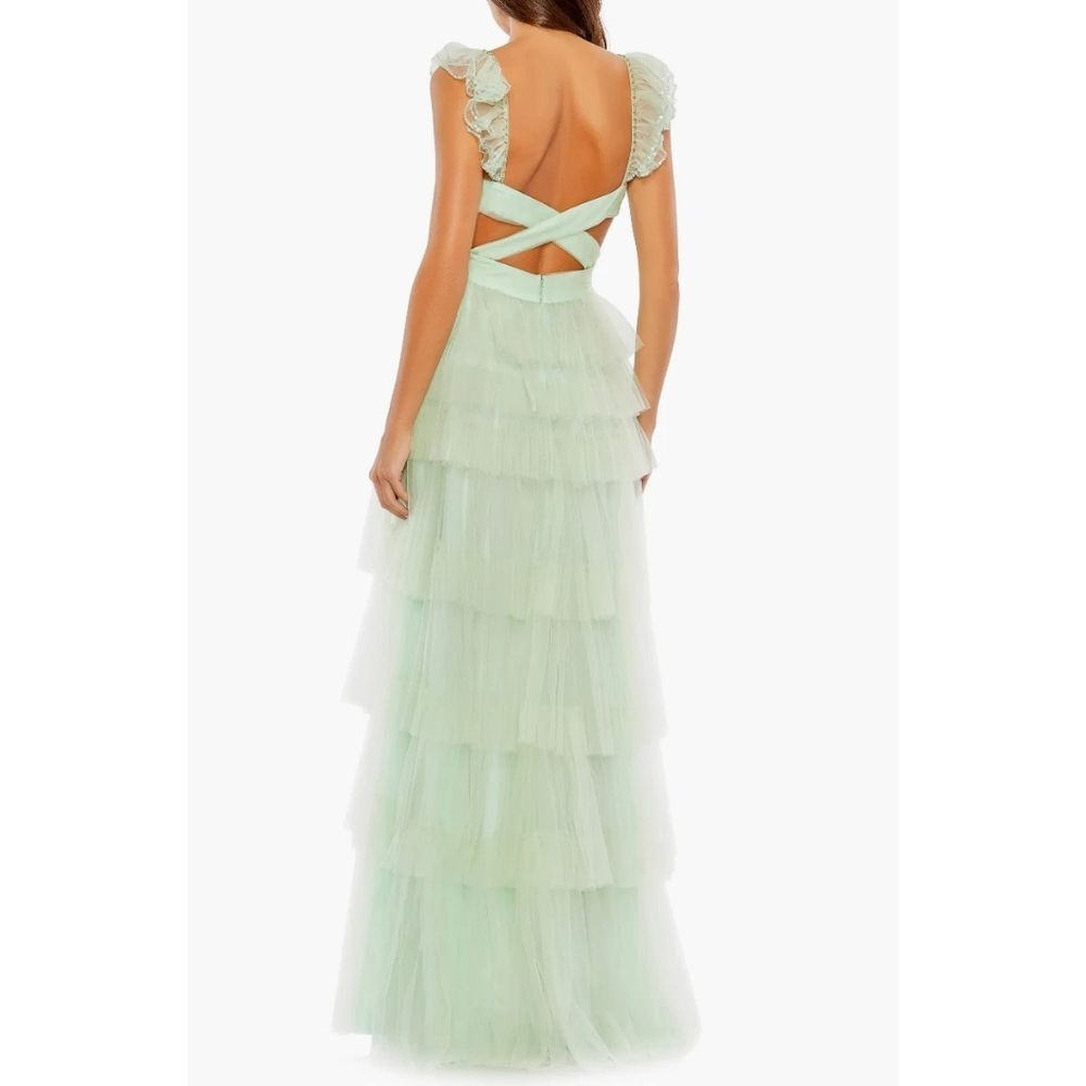 NWT Mac Duggal Mint Green Ruffle Maxi Dress Sz 6 - Picture 3 of 8